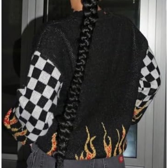 Bikercore Fire & Letter Speed Flame Pattern Drop Shoulder Sweater 2XL - Picture 4 of 15